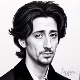 this is a black and white drawing of the young johnny deppor