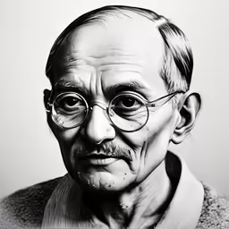 an older man with glasses in front of a grey wall