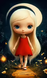 the girl is wearing a red dress and standing alone