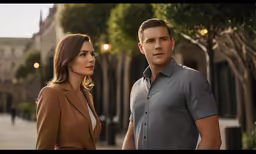 a man and woman are walking down the street