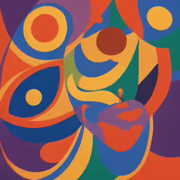 the painting depicts an abstract image with colorful shapes,this painting is of different colors and shapes