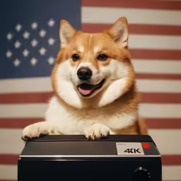a dog is sitting on top of a tv set