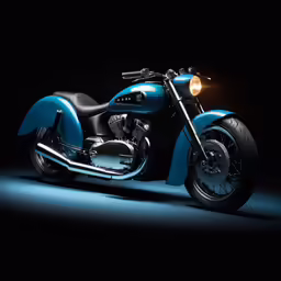 a blue motorcycle that is on a black background
