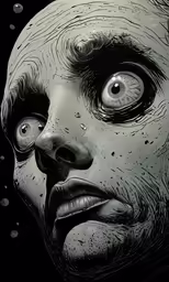 the creepy face of a man with large eyes