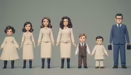 a small family in white dresses is featured as if it were a set of dolls