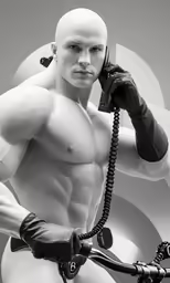 a man in a glove holding onto a phone