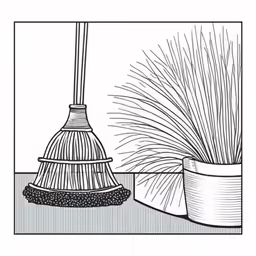 a broom is next to a bucket on the ground