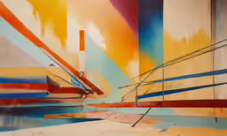 a painting with multicolored lines on it,a very large abstract painting with many different colors