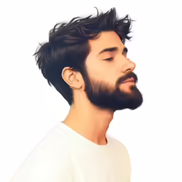 a man with long hair and beard wearing white shirt