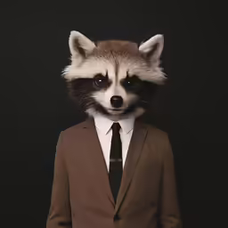 raccoon in a suit looks like he is mad