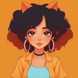 an anime girl with large earrings is wearing yellow