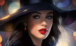 a woman in a hat and dress is looking forward