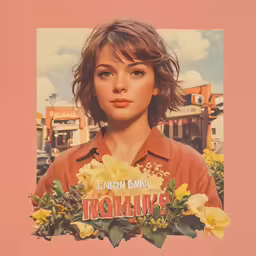 a girl has a flower frame over her head