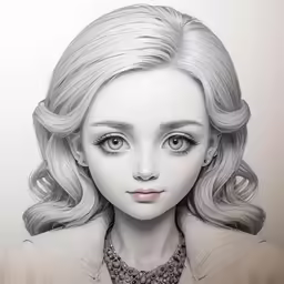 a 3d drawing of a girl in white dress