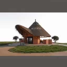 this is an image of a building with a thatched roof