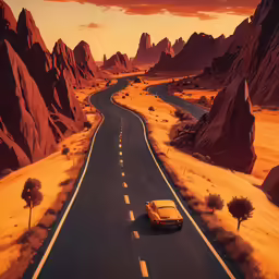 there is a yellow car that is driving on the road