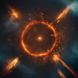 this is a bright orange ring surrounded by smaller orange rays