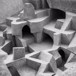 a small circular structure made out of cement blocks