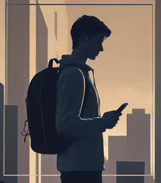 a man standing by the window looking at his cellphone,the silhouette of a man using a cell phone and looking at his cellphone