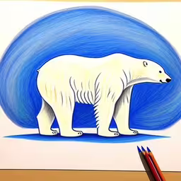drawing of a polar bear with colored pencils in front of it