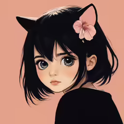 an anime girl with cat ears in a black dress