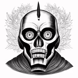 a skull wearing a helmet with horns
