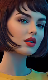 a girl with dark hair with red lipstick