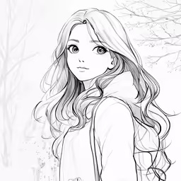 the character is wearing a white jacket and long hair with long bangs