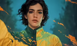 a woman is looking into the camera