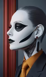 the female skeleton wearing black and white makeup