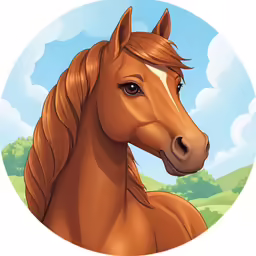 a brown horse with long hair on a landscape