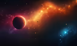 planets in the space with stars and red and blue