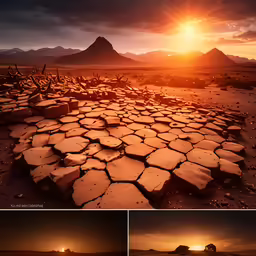 a group of photos showing the sun setting over the ground