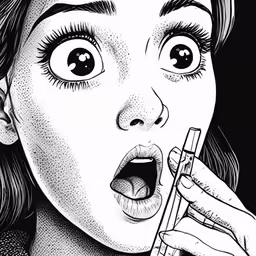 a woman holding a pen to her lips