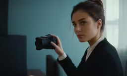 a woman is taking a picture with a camera