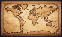 a wooden world map, with several places marked on it