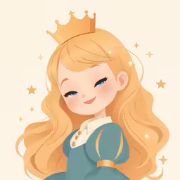 a cartoon style girl wearing a blue dress and crown