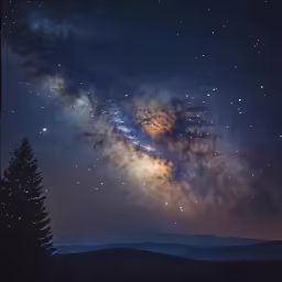 the milky shines brightly over trees on top of the mountain