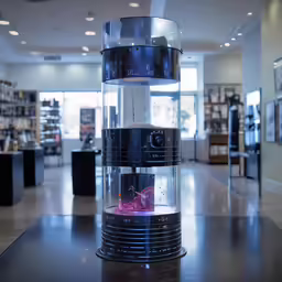 a large glass tube with shoes inside of it