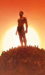 the sun is setting with there is an image of a body on the top of a hill