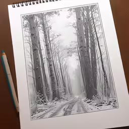 a painting of a road in the woods