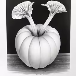 an onion with two leaves sticking out of it