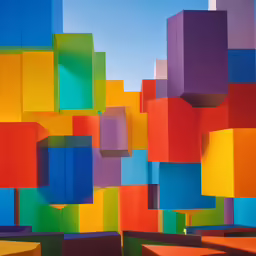 colorful, abstractly painted art piece on the side of a building