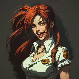 a red headed woman with long hair and a blue eyes