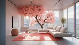 the view from an artistically decorated modern room