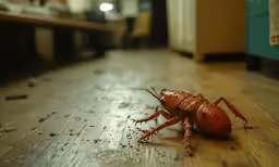 a close - up of a dead cockroach on the floor