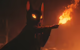 the cat is holding an orange and red object in its hand