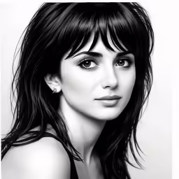 an ink portrait of a woman with bangs