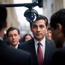 a man looking in the mirror of a camera