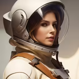 woman in white astronaut suit with a helmet